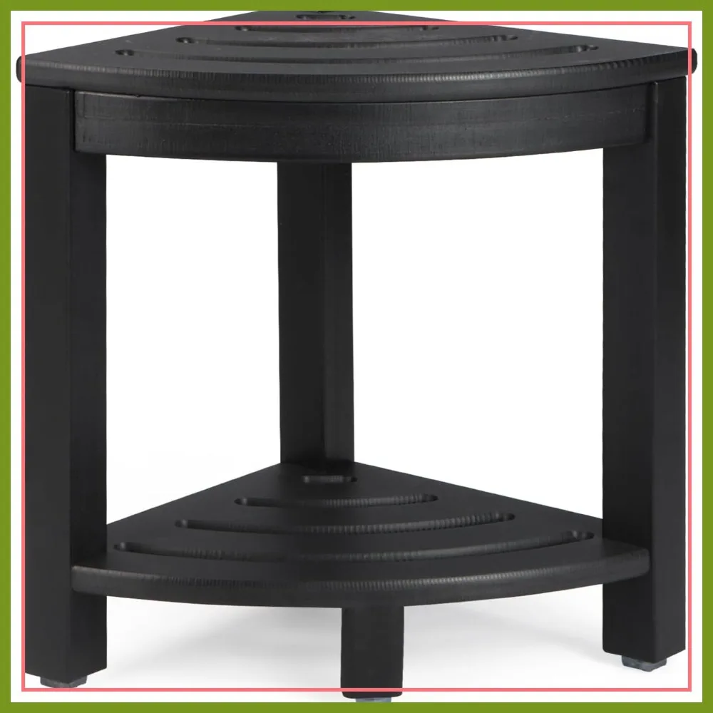 

Corner Shower Stool with Storage Shelf, HDPE Plastic Bath Bench Seat for Small Bathroom, Black