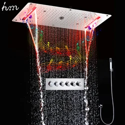 hm 2026 Luxury Music Shower System set Large Ceiling LED Shower Head Rain Waterfall Mist Spray Thermostatic Mixer Faucets Kit