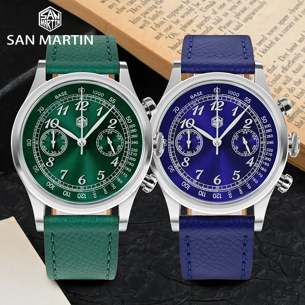 San Martin-Montre-bracelet chronographe à quartz pour homme, 38mm, miroir saphir, 5iko, haut de gamme, nouvelle mode