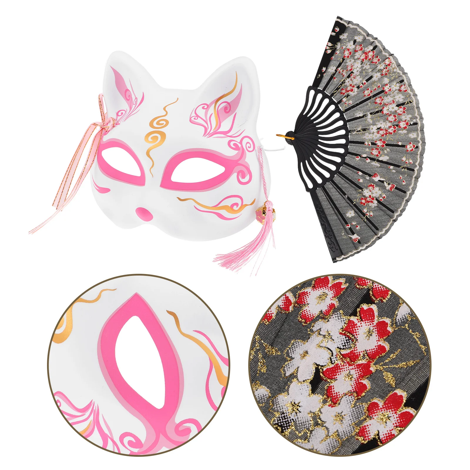

1 set 1 Set Fox Japanese Cosplay Handmade Animal Half Face Mask Decorative Folding Hand Fan Halloween Party Costume Accessories