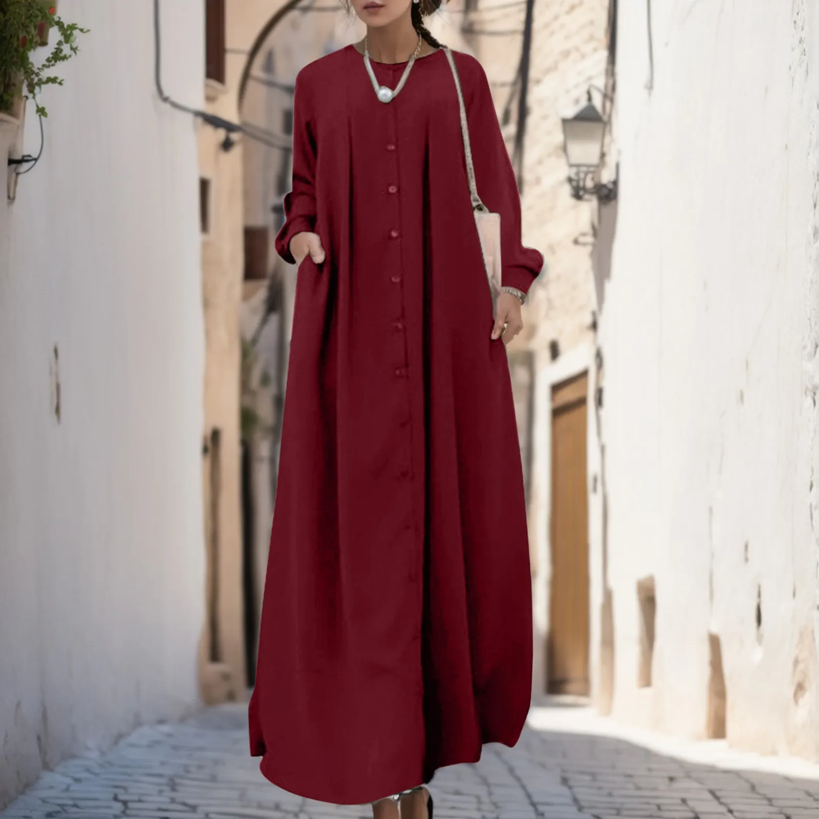 

2025 Women Abaya Temperament Dress Casual Solid Clothing Simple Women's Dress Abayas For Women Muslim Large Size Long Skirt