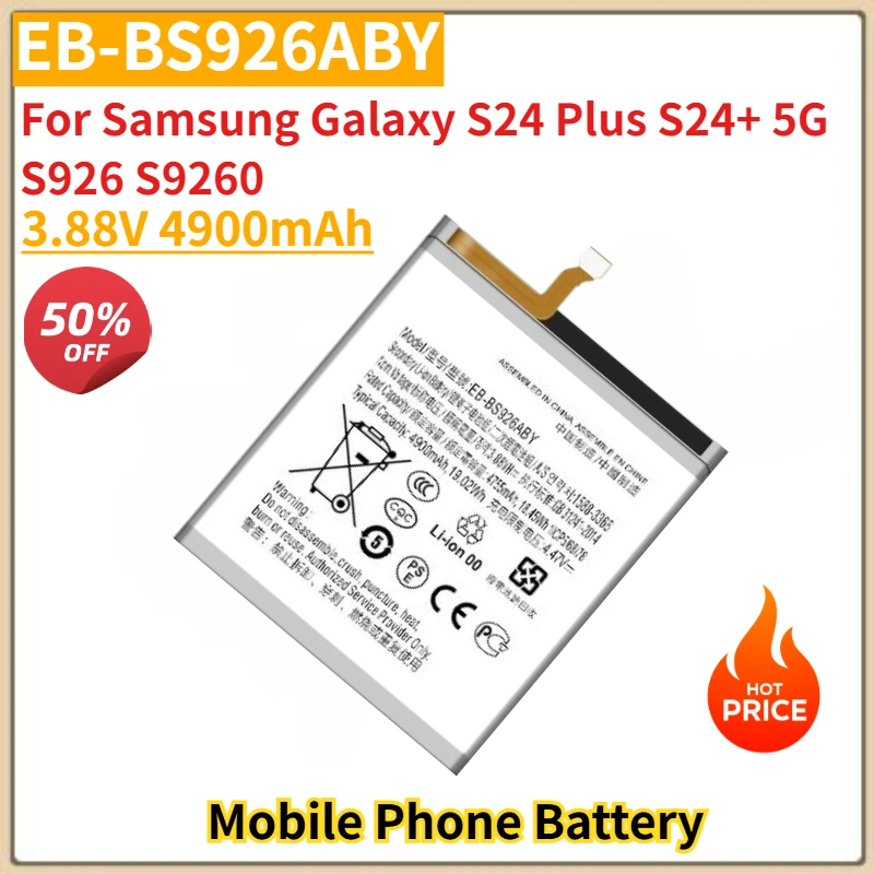 

EB-BS926ABY High Quality Replacement Phone Battery 3.88V 4900mAh For Samsung Galaxy S24 Plus S24+ 5G S926 S9260 Brand New