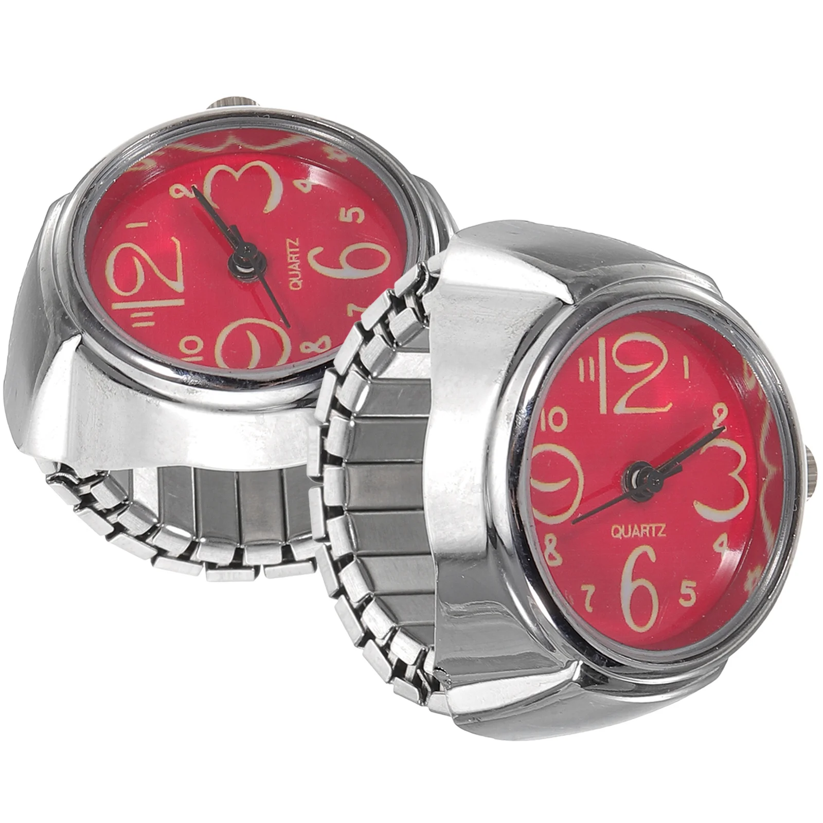 2pcs Couple Watches Big Number Display Mini Quartz Timepiece For Women Men Clear Time Reading Convenient Wearable Gift Ring