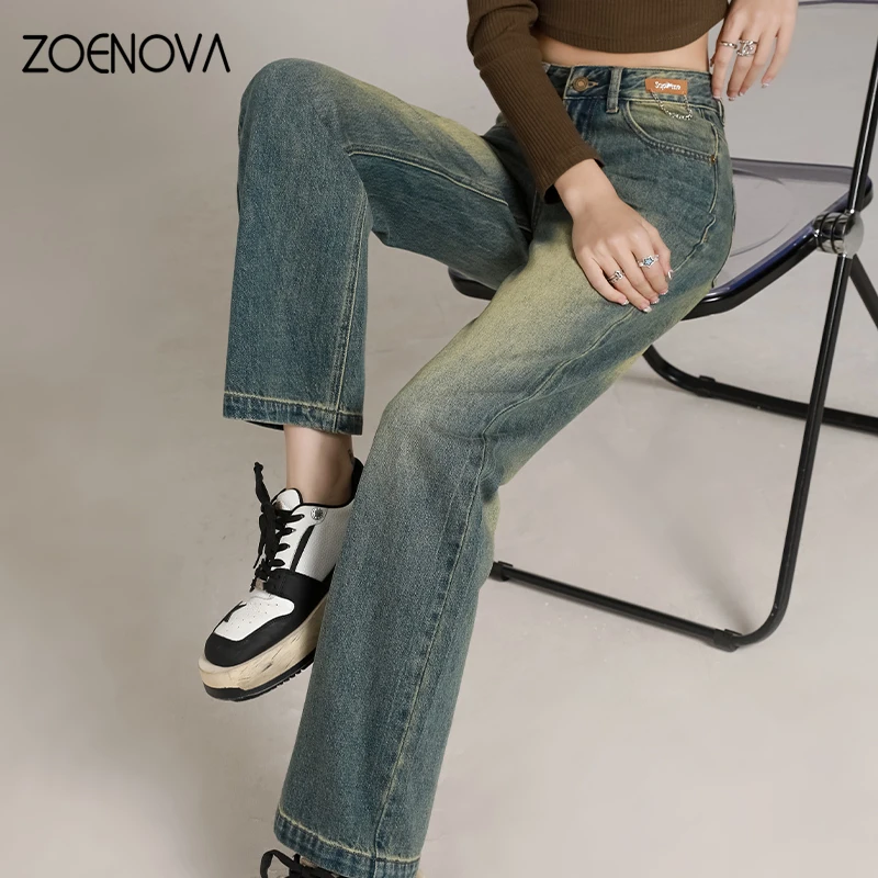 ZOENOVA-pantalones vaqueros de estilo coreano para mujer, pantalón de pierna ancha, recto, informal, fresco, moda urbana, Y2K, Primavera, nuevo