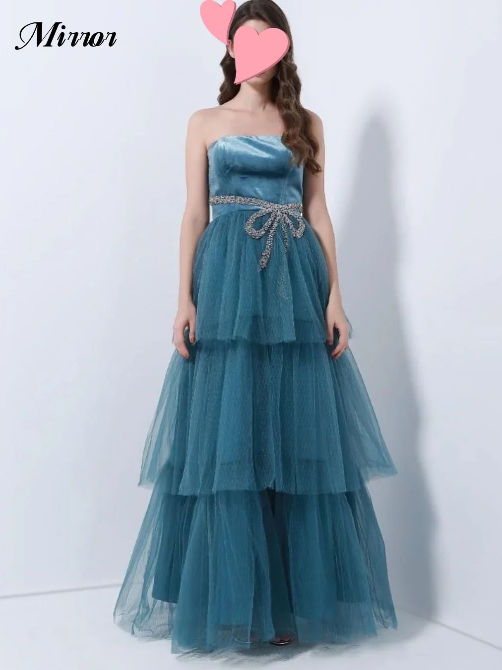 

Mirror Dress Elegant Vintage Sweet Blue Crystal Beading Ruffle Bow A-Line Formal Occasion Prom Dress Evening Party Gowns