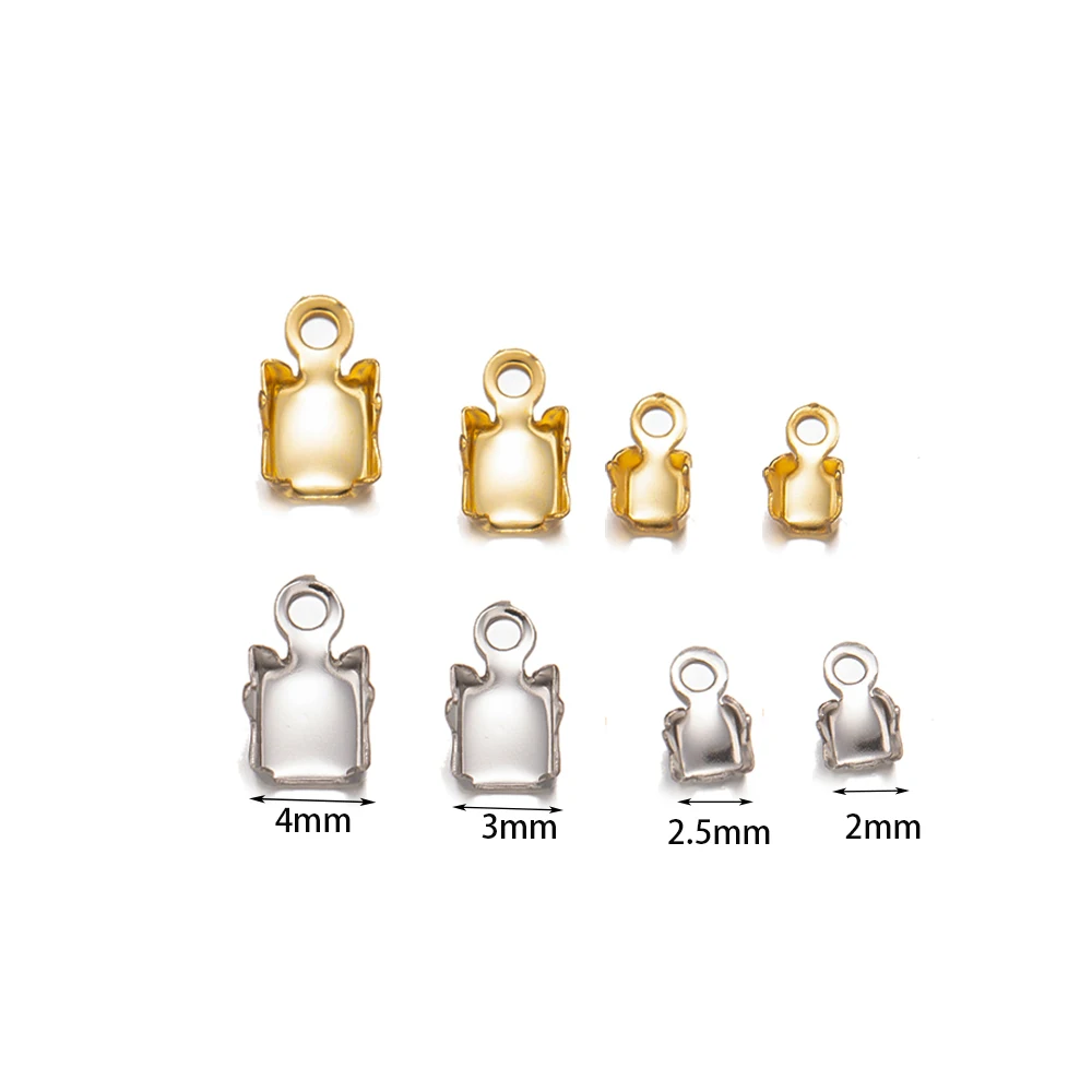 50pcs Stainless Steel Gold Chain Crimp Connectors End Clasp With Loop For DIY Bracelet Necklace Jewelry Making Supplies Crafts