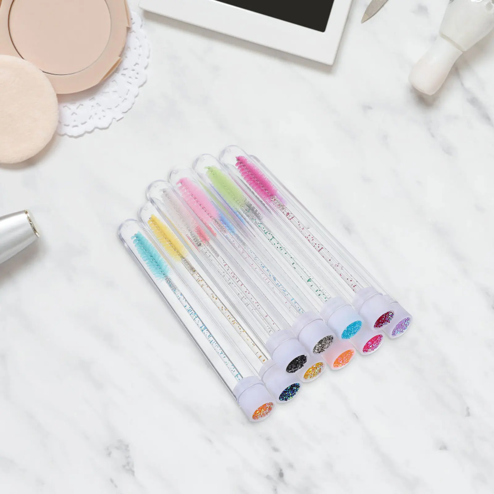 Brosse à cils tubulaire en plastique cristal, 20 pièces, pinceaux de maquillage portables, baguette de Mascara, Extensions fines, voyage, usage domestique