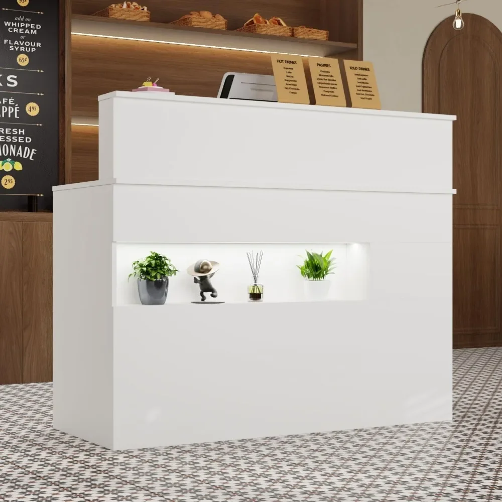 

Modern Reception Counter Desk with Lights & Lockable Drawers, Reception Desk Front Counter Table with Cabinet