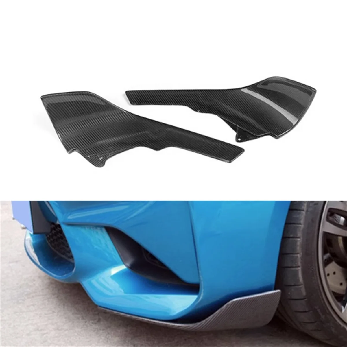

A02Q-Car Front Bumper Lip Diffuser Splitter Carbon Fiber Spoiler Lip Corner Guard for BMW M2 F87 2016-2020
