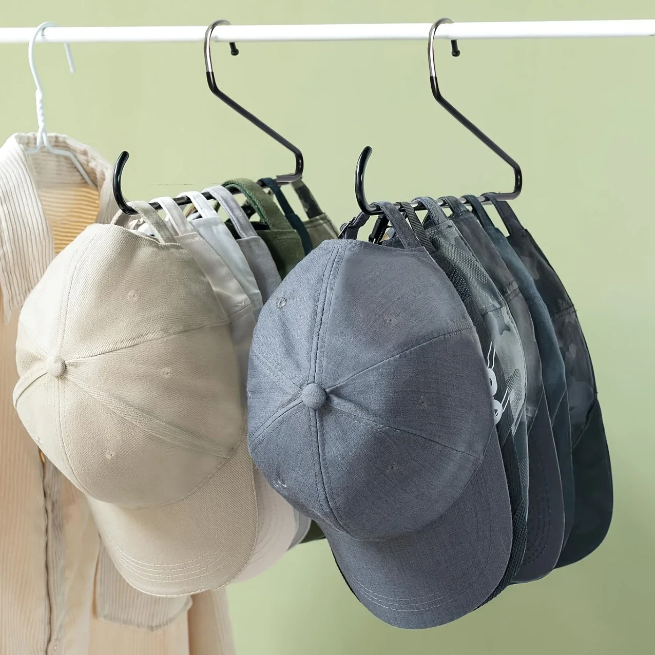 Baseball Cap Hat Rack Organizer,Metal & Plastic Hanging Cap Holder, Portable Hat Storage Hanger,Suitable for Various Types Sizes