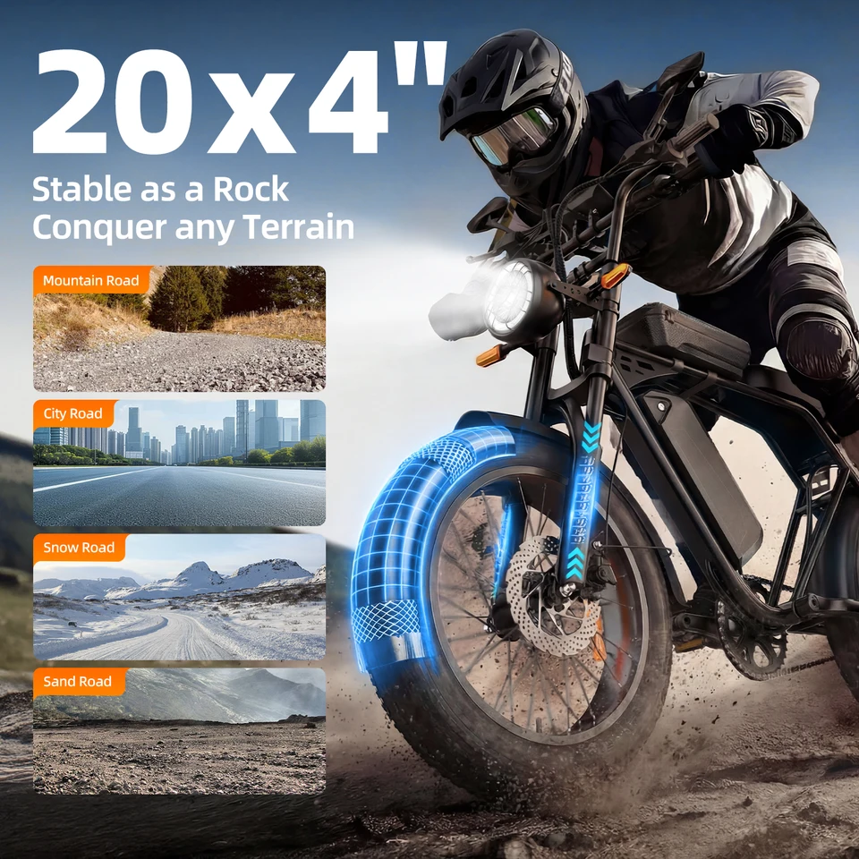 X5 20 Inch Fat Tire All Terrain Electric Bike 1500W Peak Motor E-Bike 48V15AH Removable Battery Dual Disc Brake Adult Electric Bicycle Off Road Beach Snow image 5