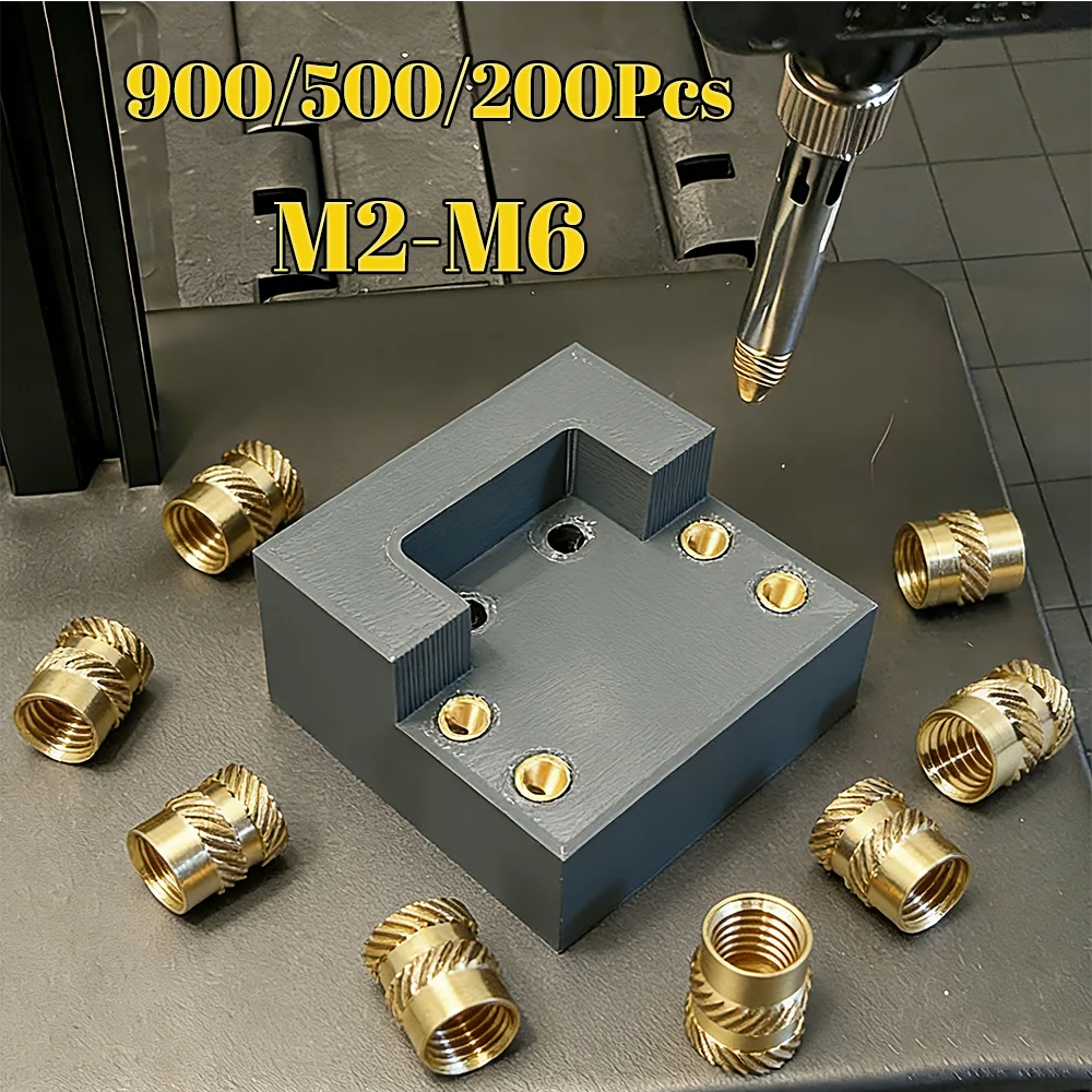 Insertion Nuts 900/550/200Pcs M2/M3/M4/M5/M6 Brass Heat-Set Threaded Insert Knurled Copper Nut for 3D Printing Plastic Component