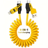 USB 4 in 1 65W Spring USB-C Type C 6A Fast Charging Cable for iphone 11 12 13 14 15 16 Pro Max Samsung S24 Xiaomi Cable