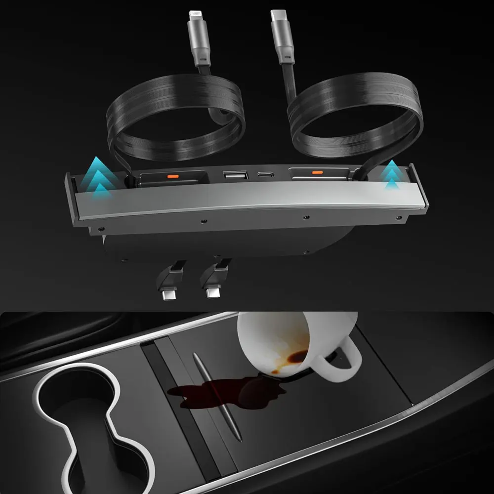 محور USB لشاحن تسلا السريع موديل Y/3 مقاوم للماء متعدد المنافذ محطة إرساء قابلة للسحب موديل Y 2021-2024 موديل 3 2021-2023 #2