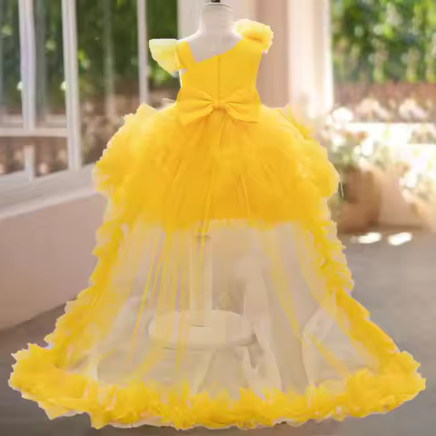 Elegant Trailing Sequin Girls Party Dress Fluffy Tulle 1st Birthday Wedding Princess Dress for Kids Bridemaid Evening Prom Gown