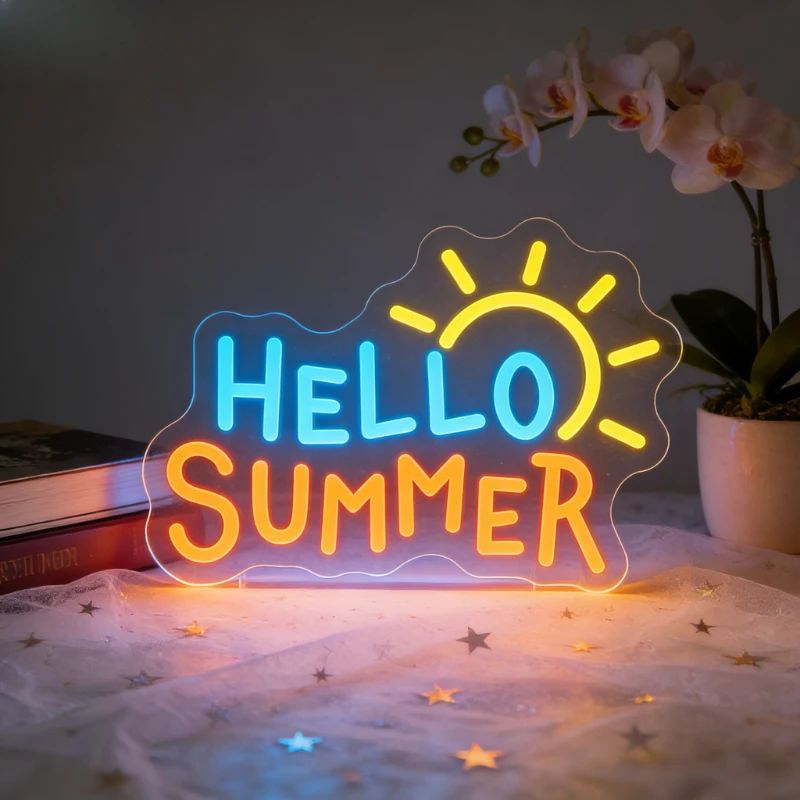 

Неоновая вывеска «HELLO SUMMER» для спальни, гостиной, домашнего бара, кафе, декора, создающая яркую летнюю атмосферу, светодиодное настенное освещение, подарок
