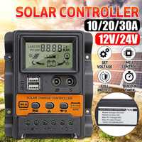 Solar Charge Controller PWM Controller With LCD Display 10A 20A 30A 12V 24V Dual USB 5V Output Solar Panel Charger Regulator