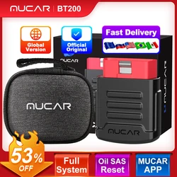 MUCAR BT200 / BT200 Pro Car Diagnosis Tools Full System ABS TCM SRS Lifetime Free Oil SAS Reset Free 1 Year Auto OBD2 Scanner