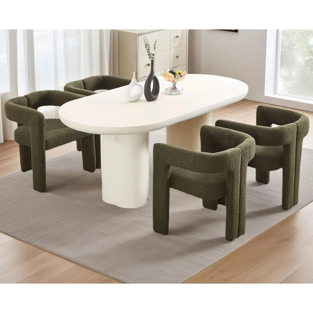 

ern Barrel Dining Chairs Set o 2, Boucle abric Upholstered Accent Chairs with Arms/Wood Legs/Open Back, Designer Kitchen Chairs