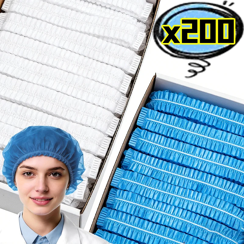 50/200Pcs Disposable Hair Shower Cap Elastic Dust Hat for Food Service Nurses Labs Household Blue White Non Woven Cover Supplies