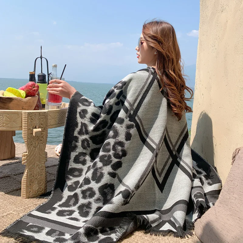 

Шаль для отдыха на природе и досуга с уникальными принтами, осенне-зимняя накидка с бахромой, теплая и дышащая верхняя одежда.