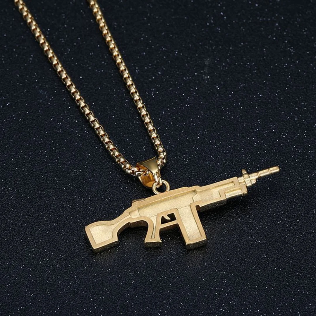 Hiphop Pistol/Assault Rifle/Machine Gun Pendant Gold Silver Color Stainless Steel Rapper Necklace Man Hippie Military Jewelry view 4