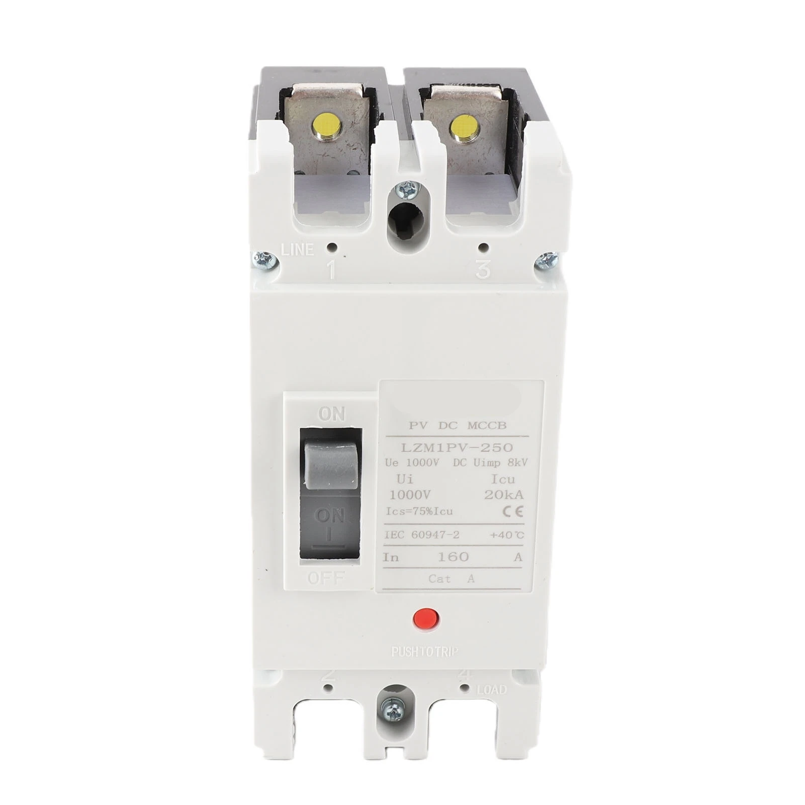 DC Circuit Breaker 2P 160A 20KA Breaking Plastic Shell Alloy Contact Short Circuit Protection Switch 1000V