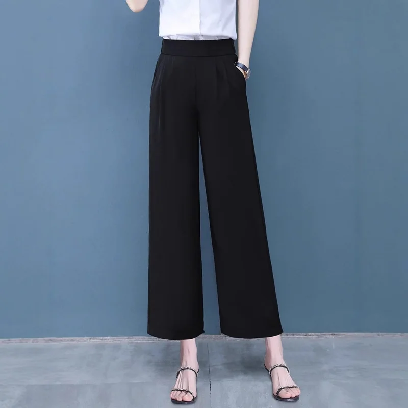 

Миниатюрные элегантные брюки для женщин с высокой талией и драпировкой, весна-лето, тонкие универсальные прямые брюки с девятью точками