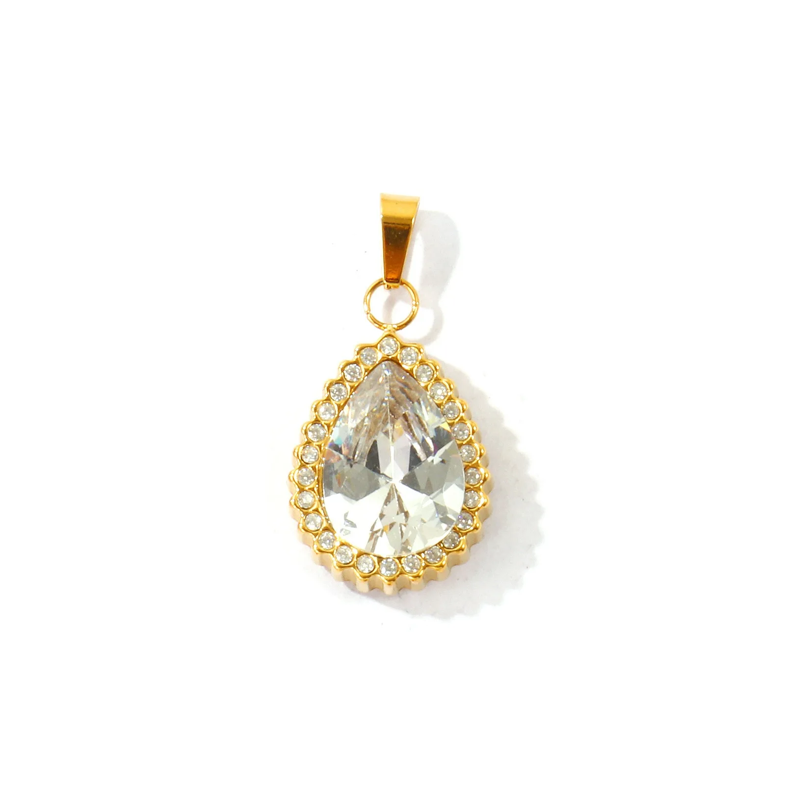 1 Stück Mikro-Pavé-Anhänger mit Zirkonia in Tropfen- und Ovalform, 18K vergoldet, 304 Edelstahl, Charm für DIY-Halsketten, Schmuckherstellung, 28x15mm – Detail 4
