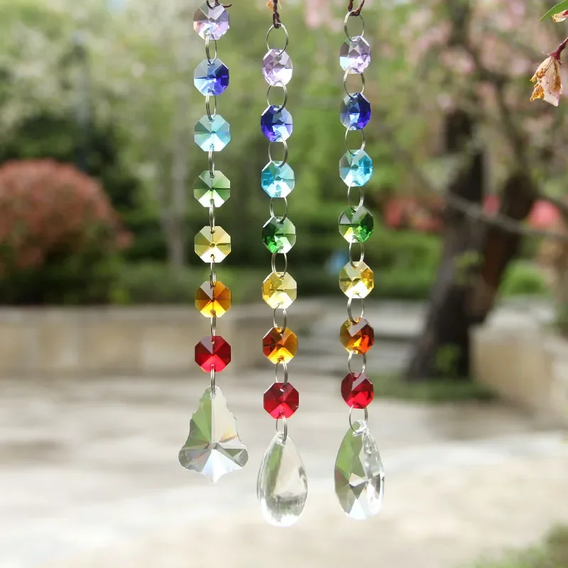 

3pcs Rainbow Suncatcher Crystal Prism Chandelier Parts Hanging Pendant Garden Home Wedding Decor Ornaments Xmas Figurine