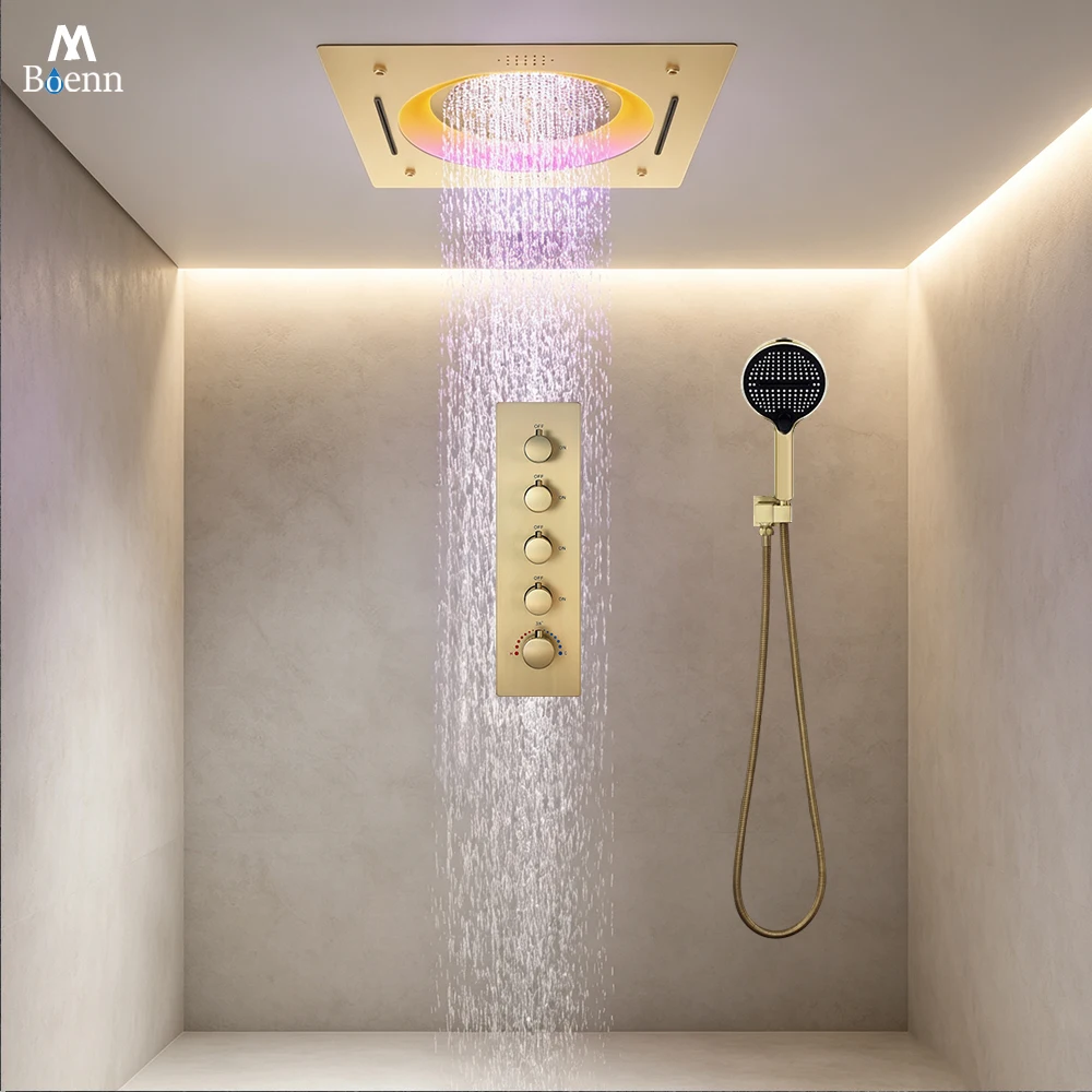 M Boenn Luxurious Shower System Sets Thermostat Mixer LED Shower Head Waterfall High Pressure Bathroom Lavish Showers Experience