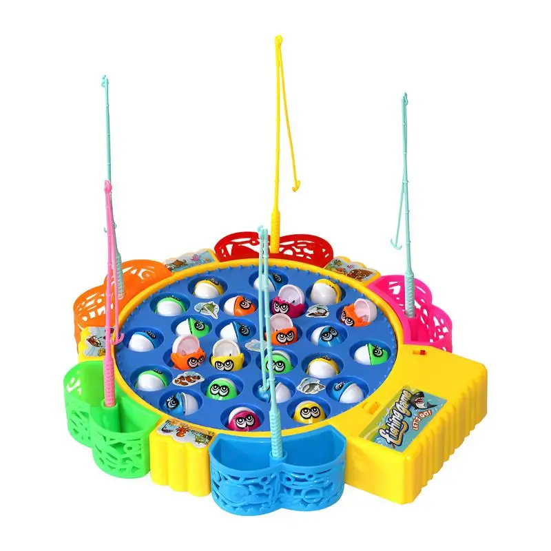 Fishing Game Toys Family Children Backyard Colorful Toy Games Poles On Music-Playing Board 360 Degree Rotating Action For