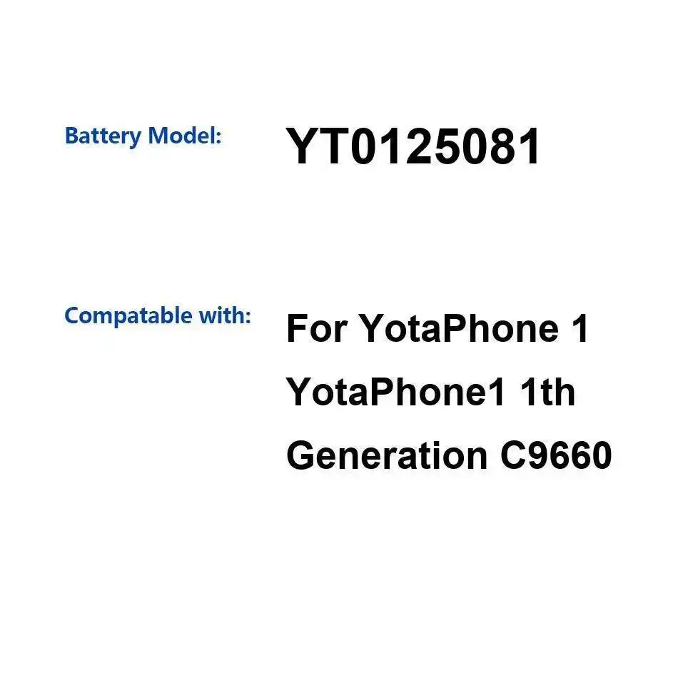 

Долговечный YT0125081 Надежная мощность для Yotaphone 1 Yotaphone1 1-го поколения C9660 1800 мАч Аккумулятор мобильного телефона
