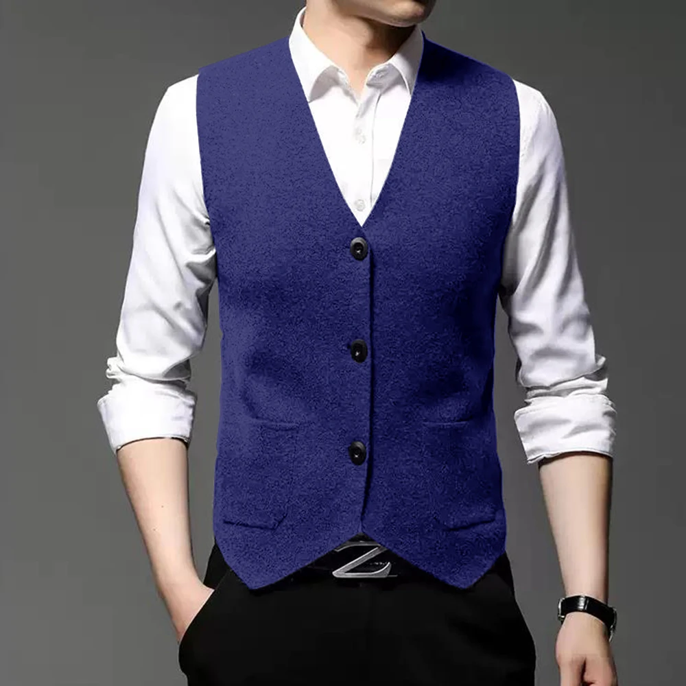 

Men's Wool Single Breasted Vest Fashion Casual Slim Clothing Wedding Groomsmen Business Office Vest