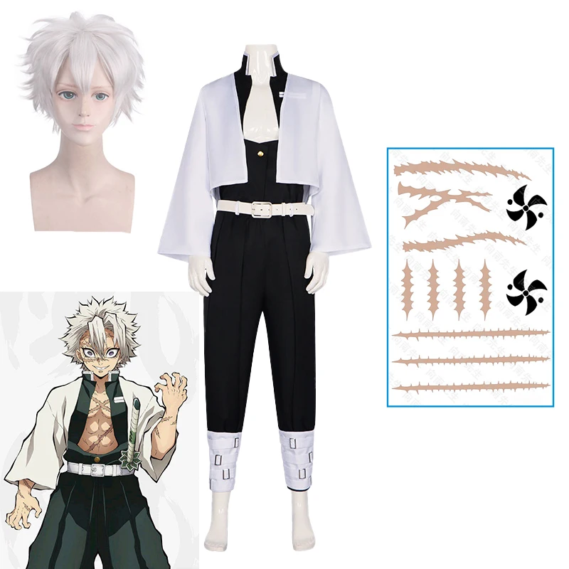 Anime Shinazugawa Sanemi Wind Hashira Cosplay Costume Outfit Wig Stickers Full Set Convention Cosplay Costume