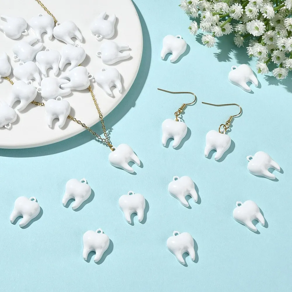 Kitbeads 30pcs White Enamel Tooth Shape Charms Alloy Molar Teeth Pendant for DIY Bracelet Necklace Jewelry Making Craft Supplies