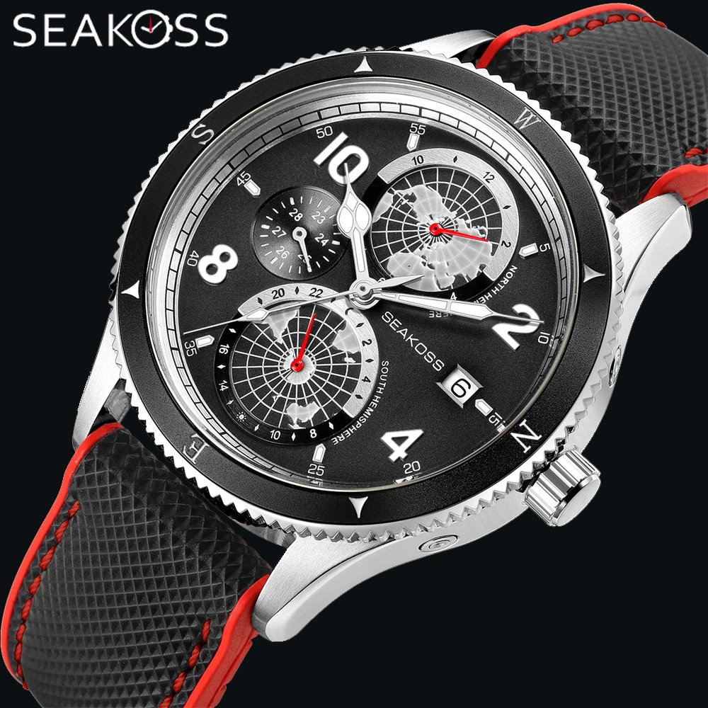 SEAKOSS-relojes de buceo para hombre, pulsera mecánica totalmente automática de 10Bar, nailon, fluorosilicona, zafiro superluminoso 1963