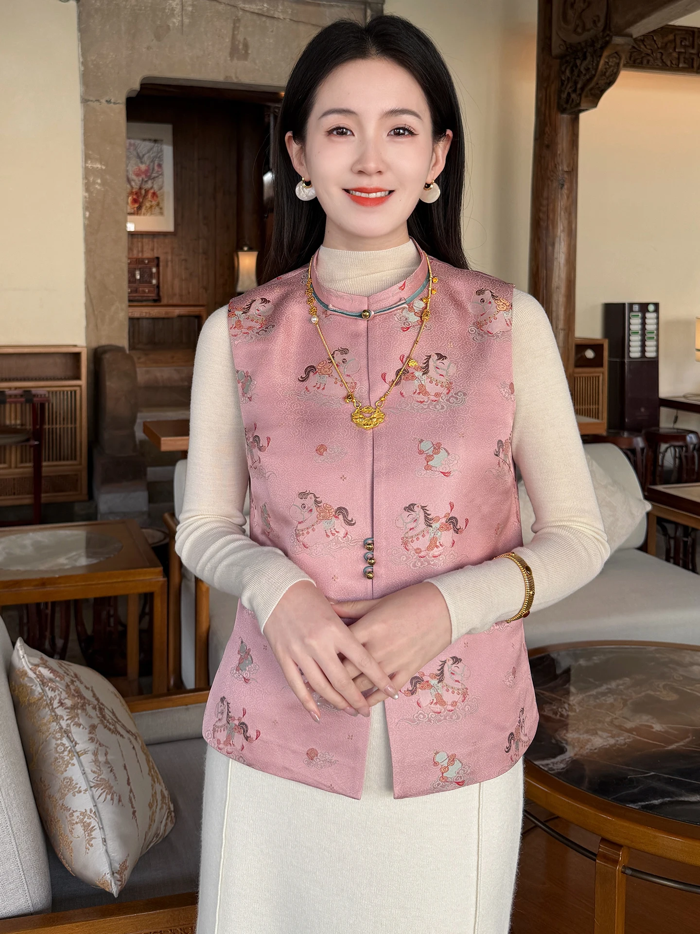 

Жилет ручной работы Song Jin Fem, оригинальный дизайн, осенне-зимняя модная традиционная китайская верхняя одежда для девочек