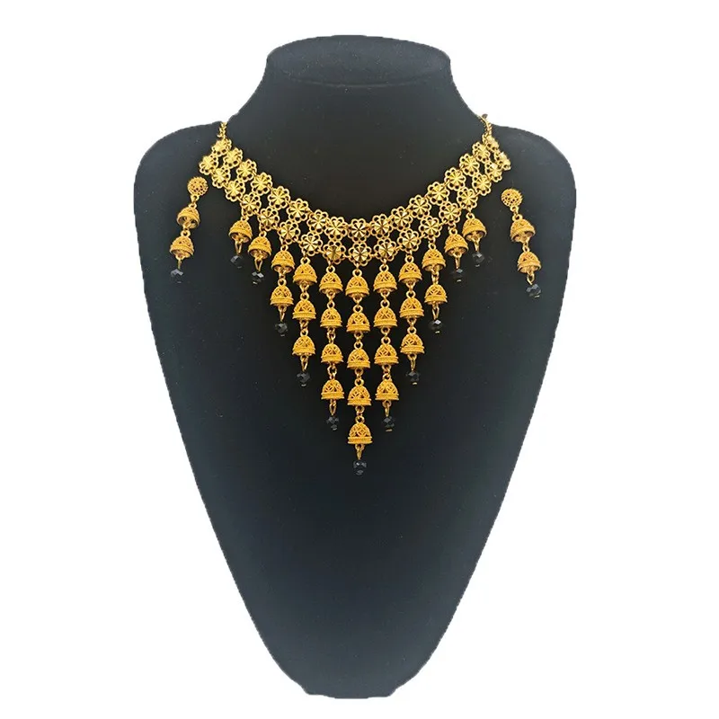 Dubai European Fashion Women's 24K Gold Plated Necklace Earrings Exquisite Engagement Party Jewelry Set for Lovers DD11047