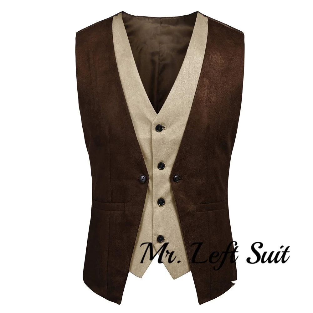 Colete de couro masculino slim fit, vestido estilo camadas, colete ocidental de cowboy, jaqueta Steampunk Moto