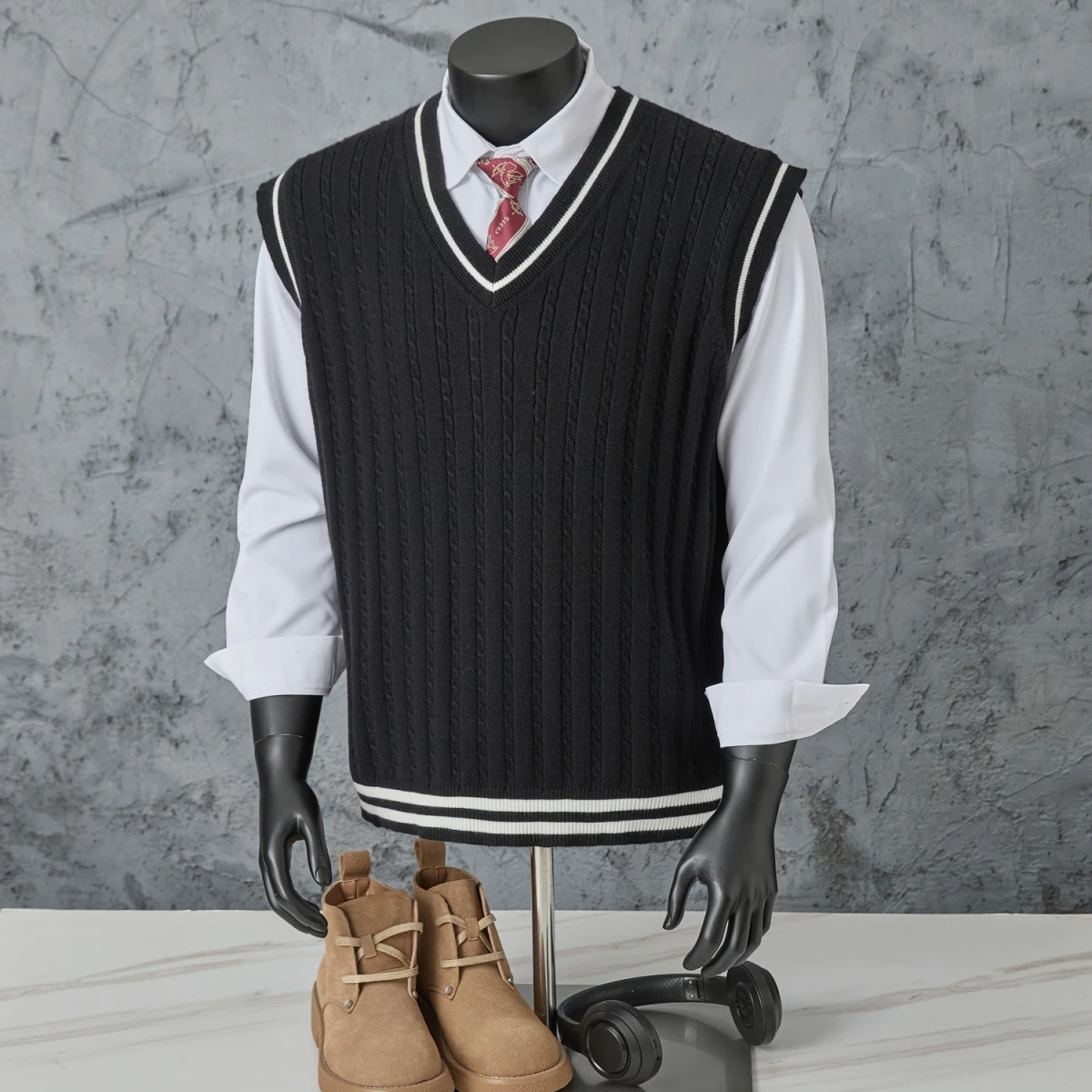 Casual V-Ne Knitted Sweater Vest Men Spring Autumn Versatile Svel Layering Leisure Color Blo Knitwear