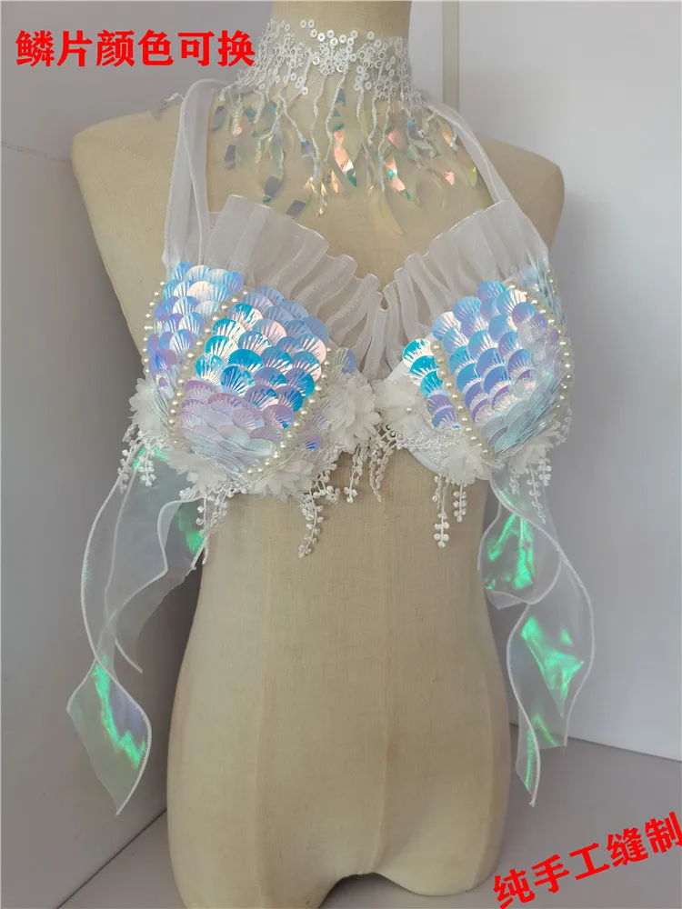 Sequined Corset Free Bikini Aquarium Performance Clothing with Chest Pad Bar
