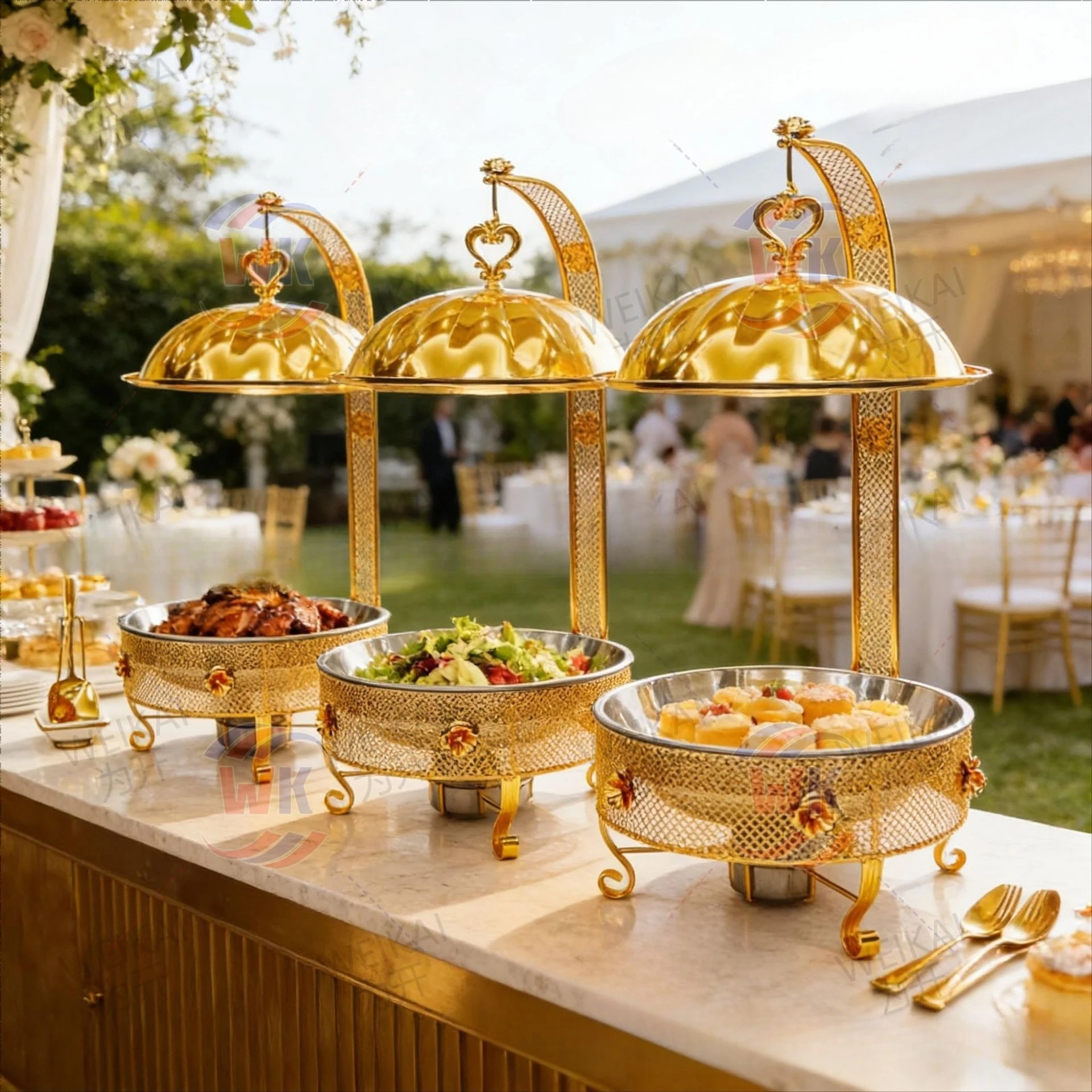 

Cross-border source buffet stove 8L Middle East and South Africa outdoor alcohol hot pot golden buffet stove chafing dish