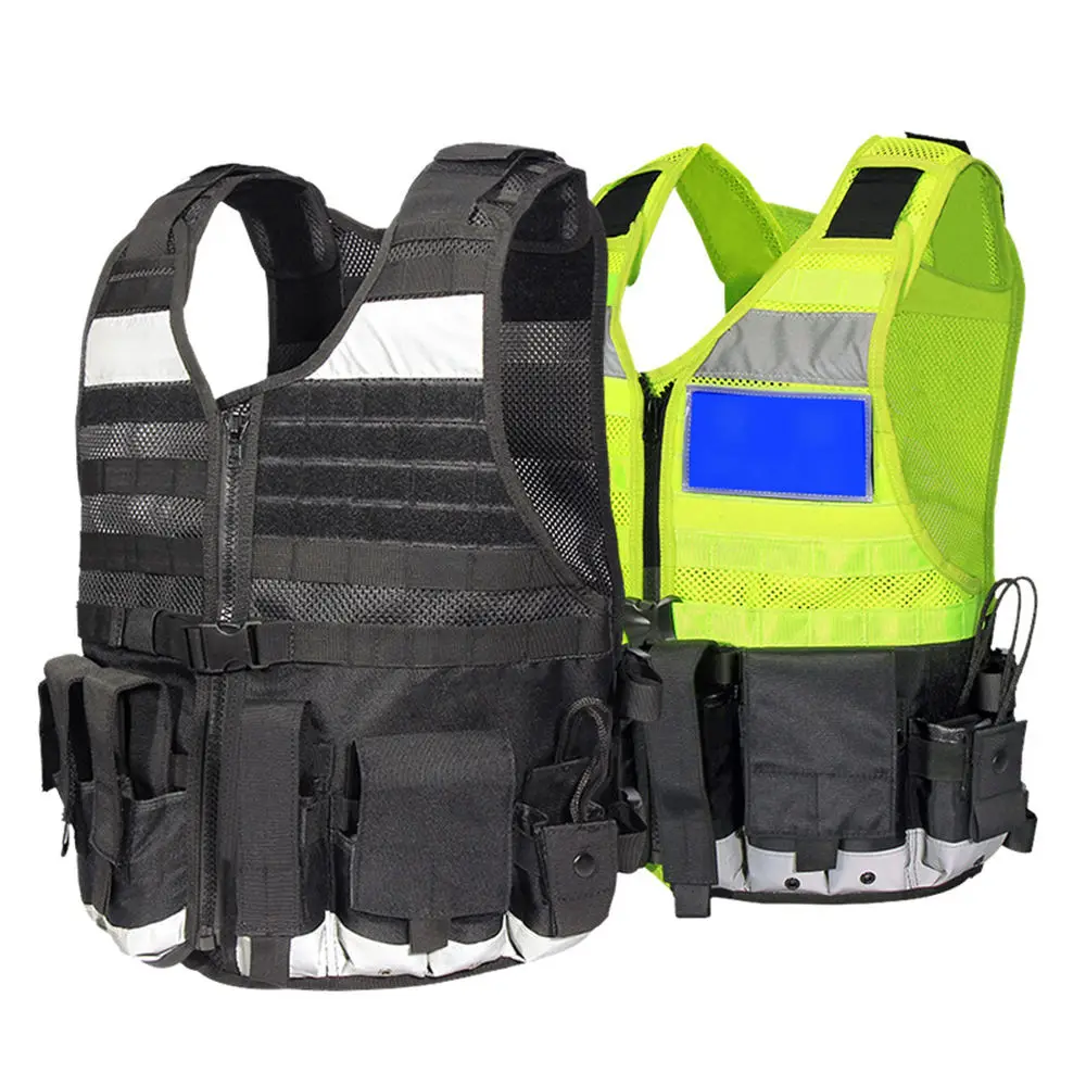 Fluorescent Yellow PE Anti-stab Tactical Vest Duty Reflective Clothing Multi-functional Training Clothing Breathable Comfortable