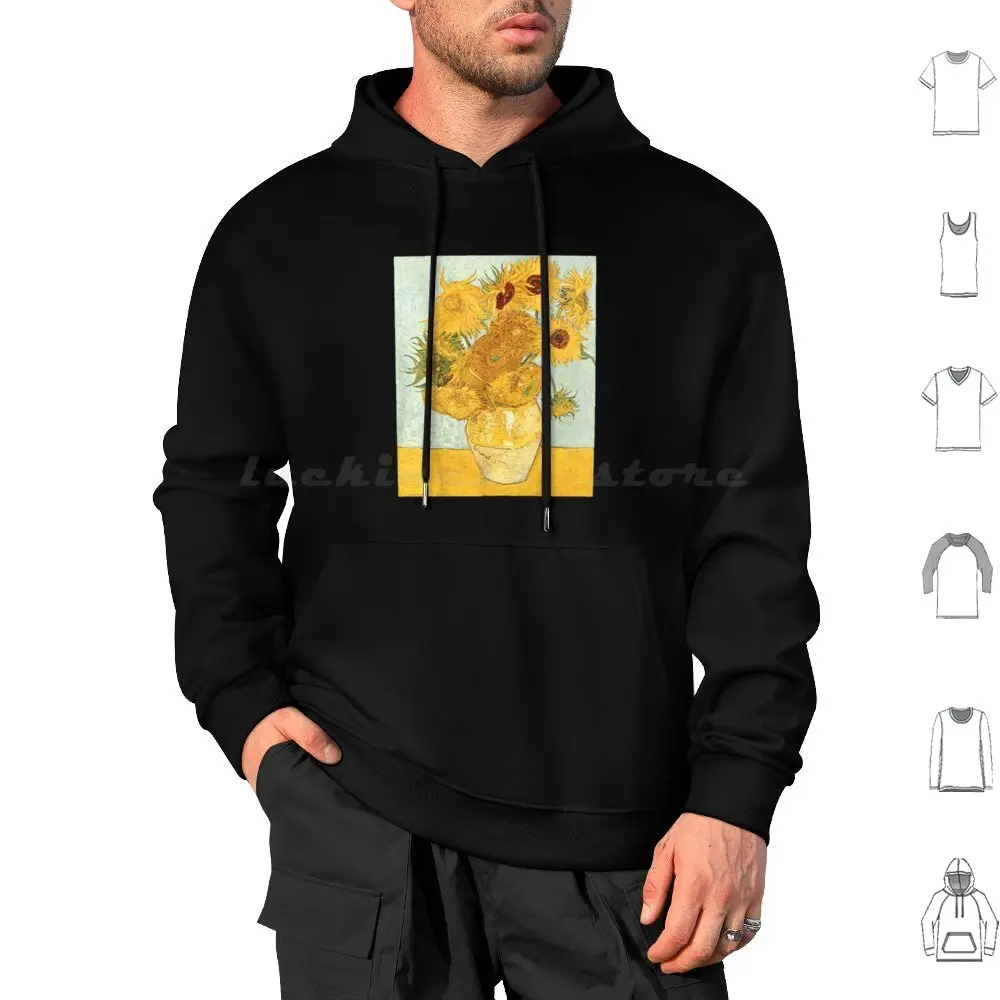 Van Gogh Sunflowers Vintage Yellow Flowers Art Painting Hoodie cotton Long Sleeve