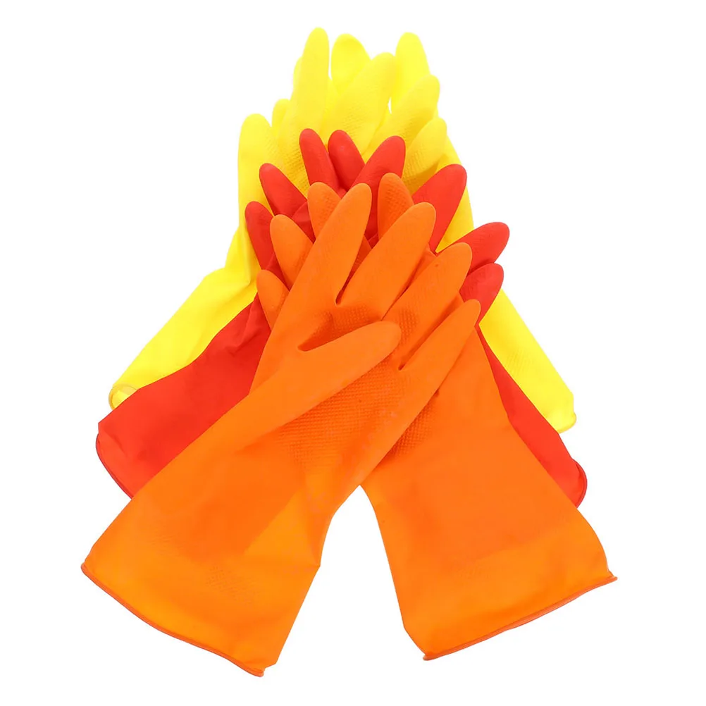 

6pcs Rubber Cleaning Gloves Dishwashing Kitchen Accessories Large Size Red Yellow Mittens Waterproof Gardening