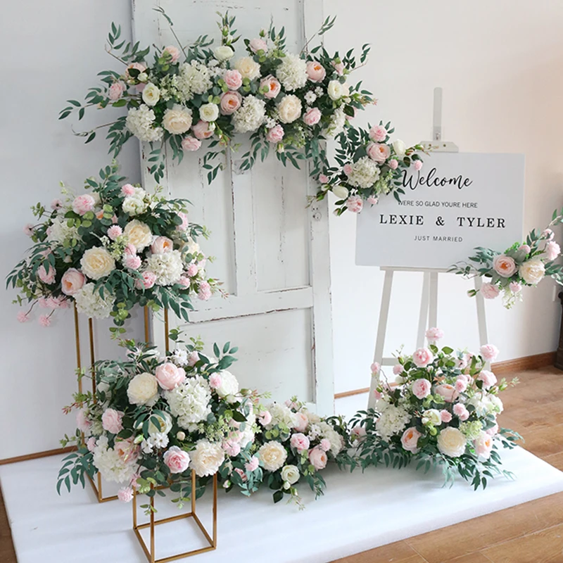 

Artificial Wedding Flower Row Backdrop Wall Decoration Welcome Sign Arrange Props Fake Flower Ball Table Centerpiece Party Stage