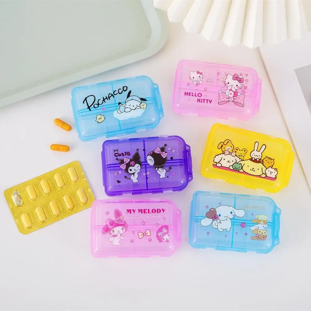 Sanrio Medicine Case Hello Kitty Kuromi Cinnamoroll Cartoon Mini Medicine Cases Portable Pill Storage Box Packing Box Accessorie