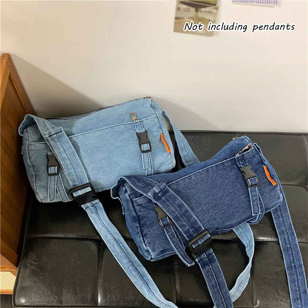 

Джинсовая сумка через плечо в корейском стиле для женщин, ретро-сумка через плечо с несколькими карманами, повседневная сумка Boston для ежедневных поездок и уличного стиля