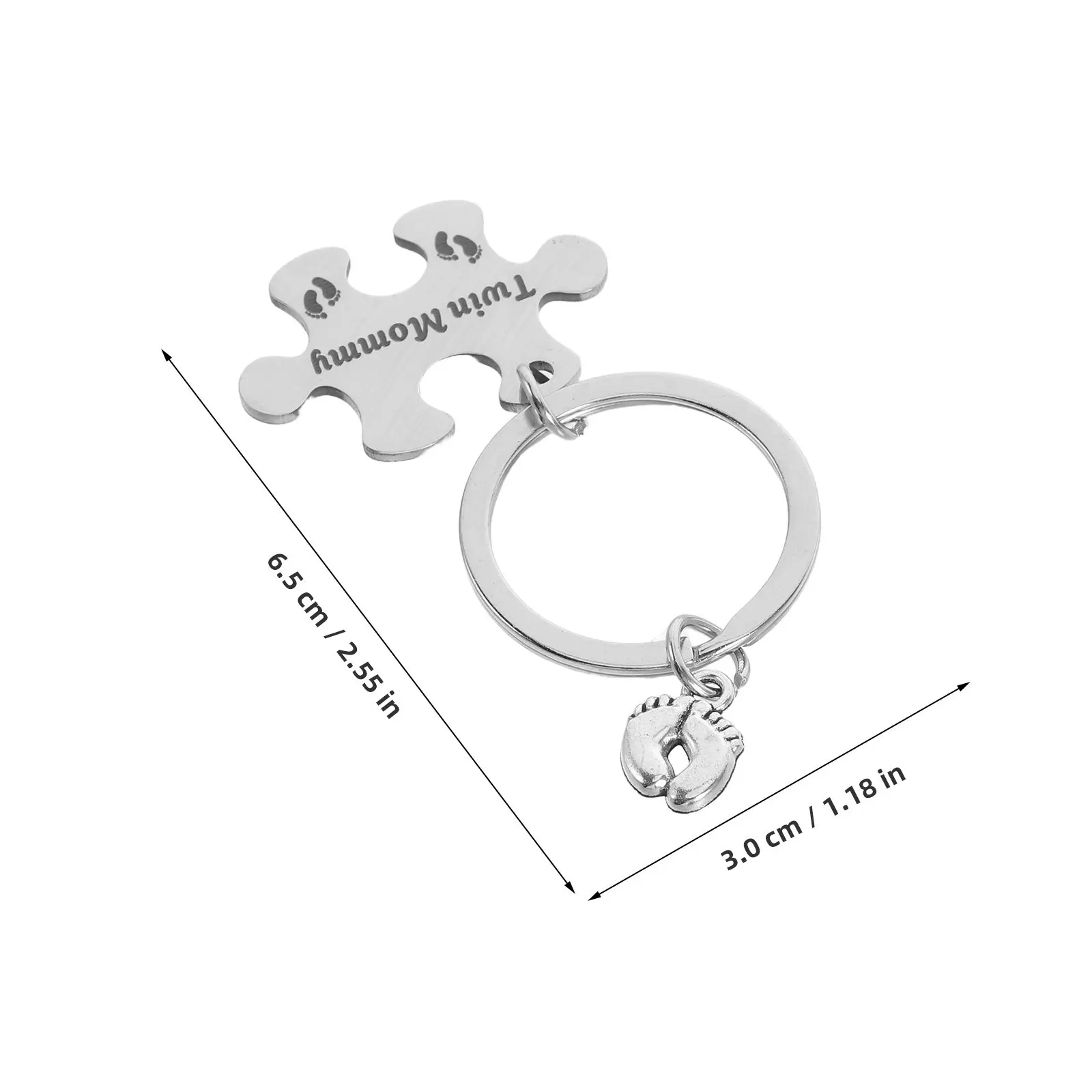 4Set Twin Dad Mom Puzzle Keychain Stainless Steel Baby Footprint Family Matching Keepsake Set Bag Charm Accessories